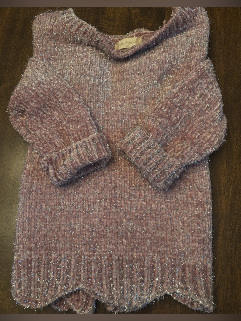 ALTAR’D STATE CROPPED PASTEL PINK SILVER SHIMMER METALLIC SPARKLE SWEATER SZ M